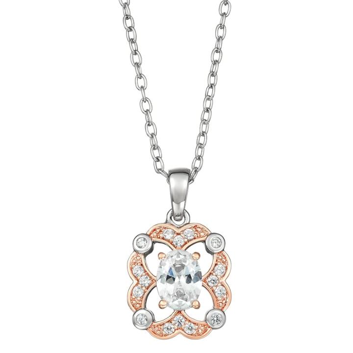 Cubic Zirconia Open-work Two Tone Pendant Necklace, Women's, Size: 18, White