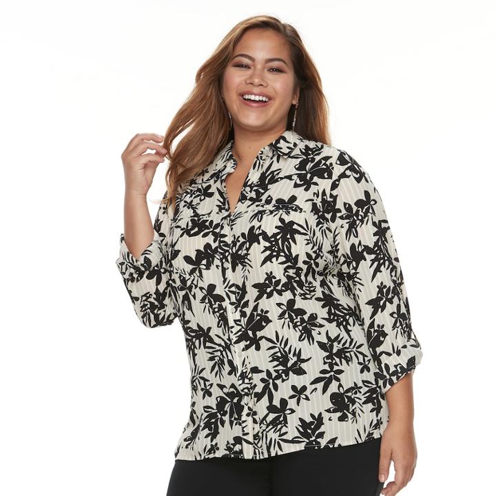 Plus Size Apt. 9&reg; Button Front Top, Women's, Size: 4xl, Light Grey