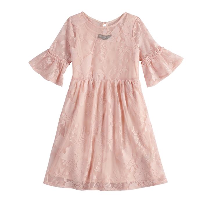 Girls 7-16 Three Pink Hearts Lace Overlay Dress, Size: 12, Light Pink