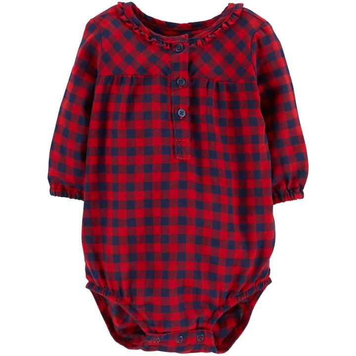 Baby Girl Oshkosh B'gosh&reg; Ruffled Henley Bodysuit, Size: 18-24 Month, Plaid