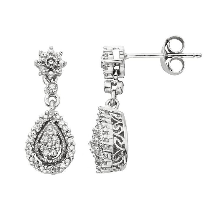 Simply Vera Vera Wang Sterling Silver 1/7-ct. T.w. Diamond Drop Earrings, Women's, White