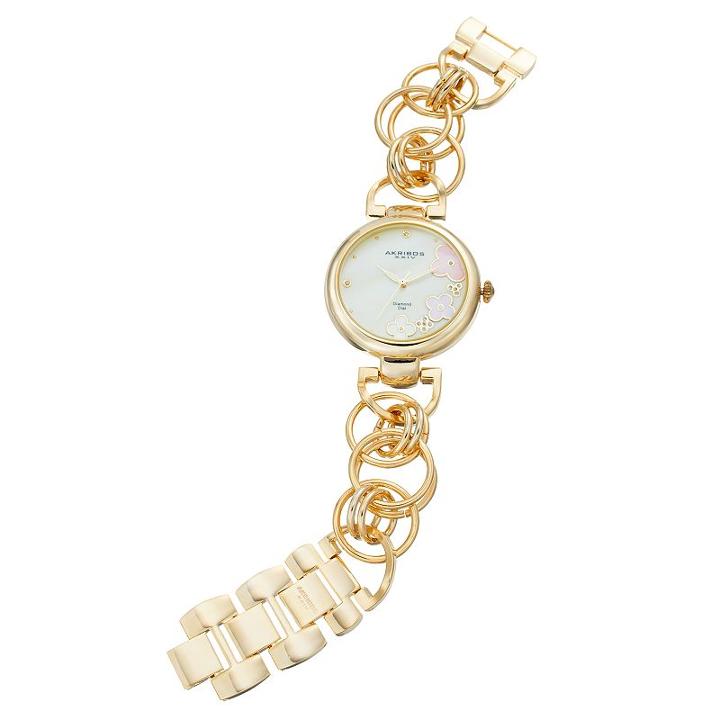 Akribos Xxiv Women's Empire Diamond Floral Watch, Yellow