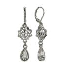 1928 Silver Tone Crystal Flower Drop Earrings, Women's, Grey
