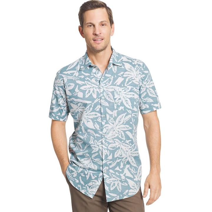 Men's Van Heusen Classic-fit Leaf Button-down Shirt, Size: Small, Turquoise/blue (turq/aqua)