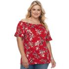 Plus Size French Laundry Smocked Ruffle Peasant Top, Women's, Size: 1xl, Light Red