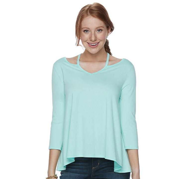 Juniors' So&reg; Cold-shoulder Swing Tee, Teens, Size: Small, Turquoise/blue (turq/aqua)