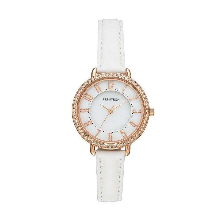 Armitron Women's Crystal Leather Watch - 75/5403mprgwt, Size: Medium, White