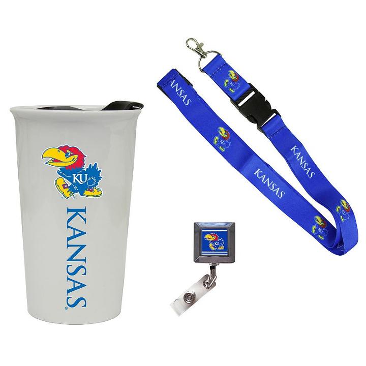 Kansas Jayhawks Badge Holder, Lanyard & Tumbler Job Pack, Adult Unisex, Multicolor