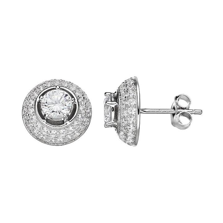 Primrose Sterling Silver Cubic Zirconia Halo Dome Stud Earrings, Women's, Grey