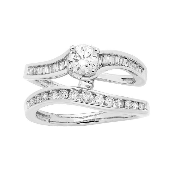 14k White Gold 1 Carat T.w. Igl Certified Diamond Interlocking Engagement Ring Set, Women's, Size: 7