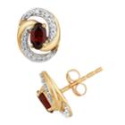 10k Gold Garnet & 1/10 Carat T.w. Diamond Swirl Stud Earrings, Women's, Red