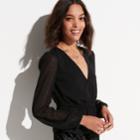 K/lab Mesh Sleeve Peplum Top, Size: Small, Black