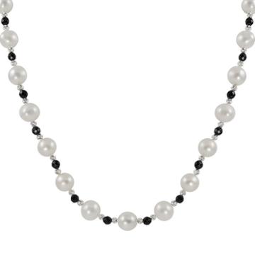 Sterling Silver Freshwater Cultured Pearl And Onyx Bead Necklace, Women's, Black