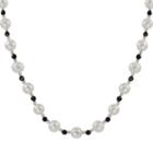 Sterling Silver Freshwater Cultured Pearl And Onyx Bead Necklace, Women's, Black