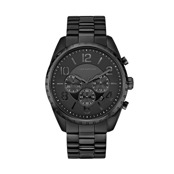 Caravelle Men's Black Ion-plated Stainless Steel Chronograph Watch - 45b150, Size: Large