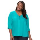 Plus Size Kate And Sam Diamond Quarter-zip Top, Women's, Size: 1xl, Med Green