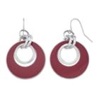 Silver Tone Red Hoop Earrings, Women's, Dark Red
