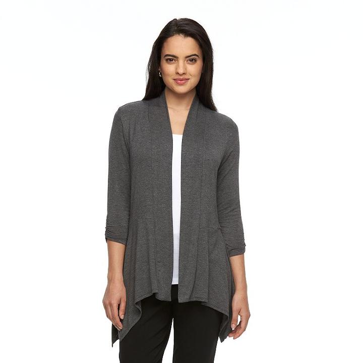 Women's Ab Studio Shark-bite Hem Open-front Cardigan, Size: Regular, Dark Grey