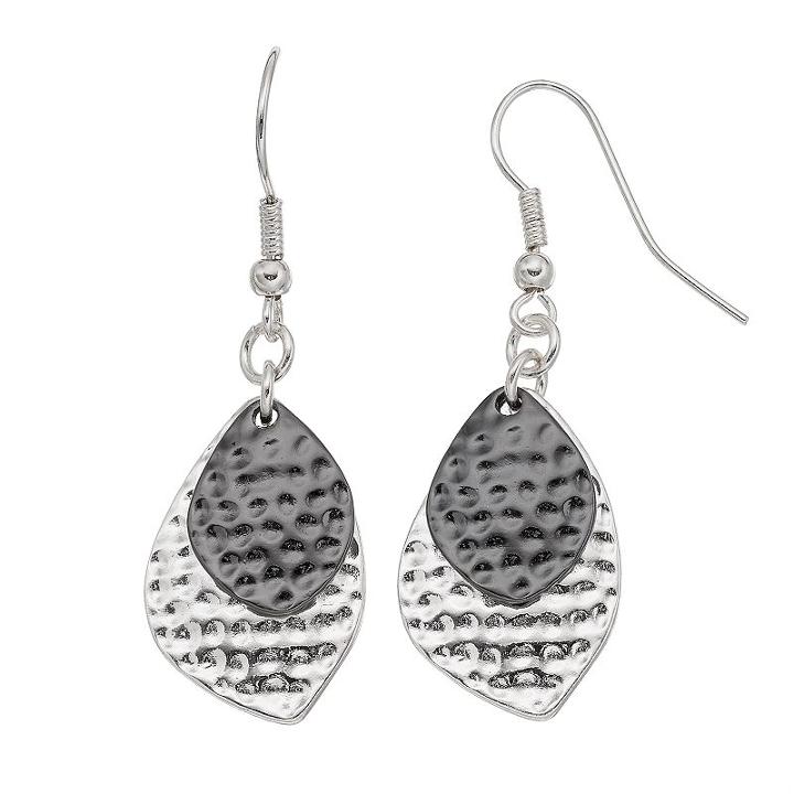 Apt. 9&reg; Dimpled Two Tone Nickel Free Marquise Double Drop Earrings, Women's, Multicolor