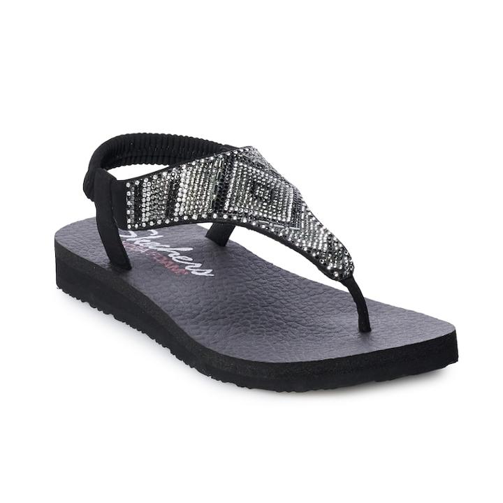 Women's Skechers Meditation Beaded Slingback Thong Sandals, Size: 8, Grey (charcoal)