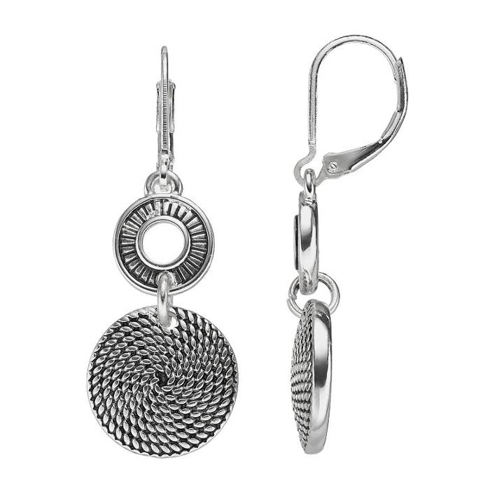 Dana Buchman Textured Double Disc Drop Earrings, Women's, Silver