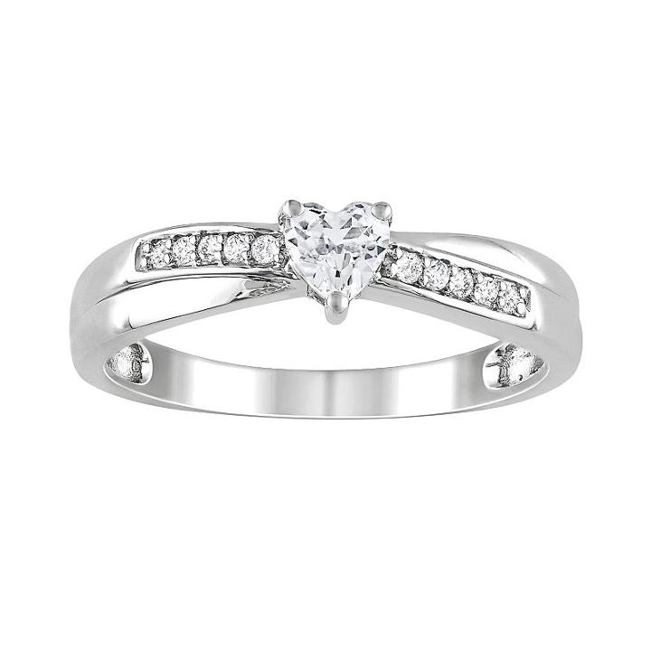 Sterling Silver Lab-created White Sapphire And Diamond Accent Crisscross Heart Ring, Women's, Size: 8