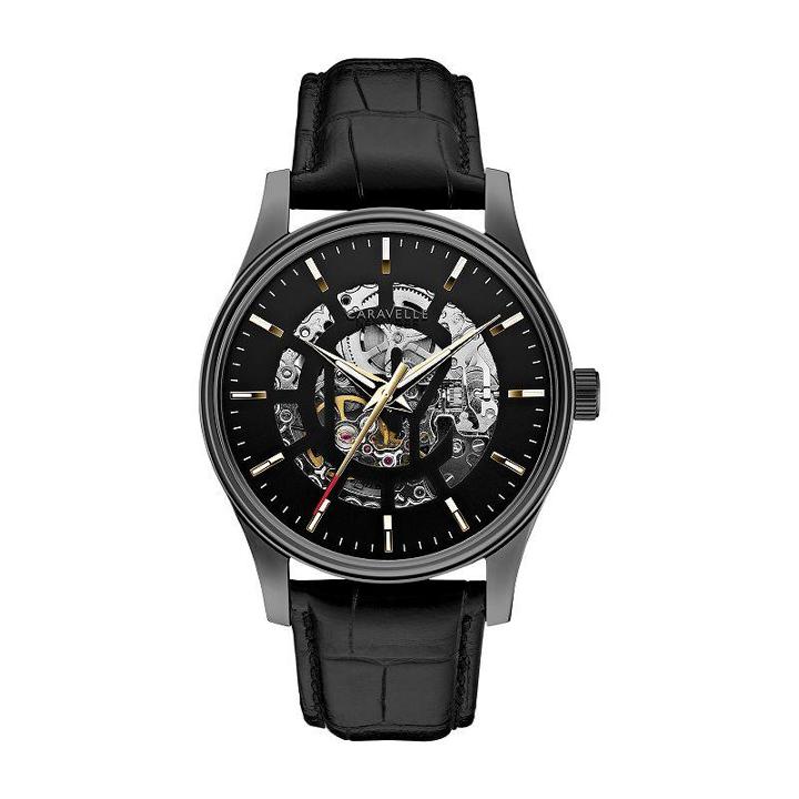 Caravelle New York By Bulova Watch - Men's Arnold Leather Automatic Skeleton