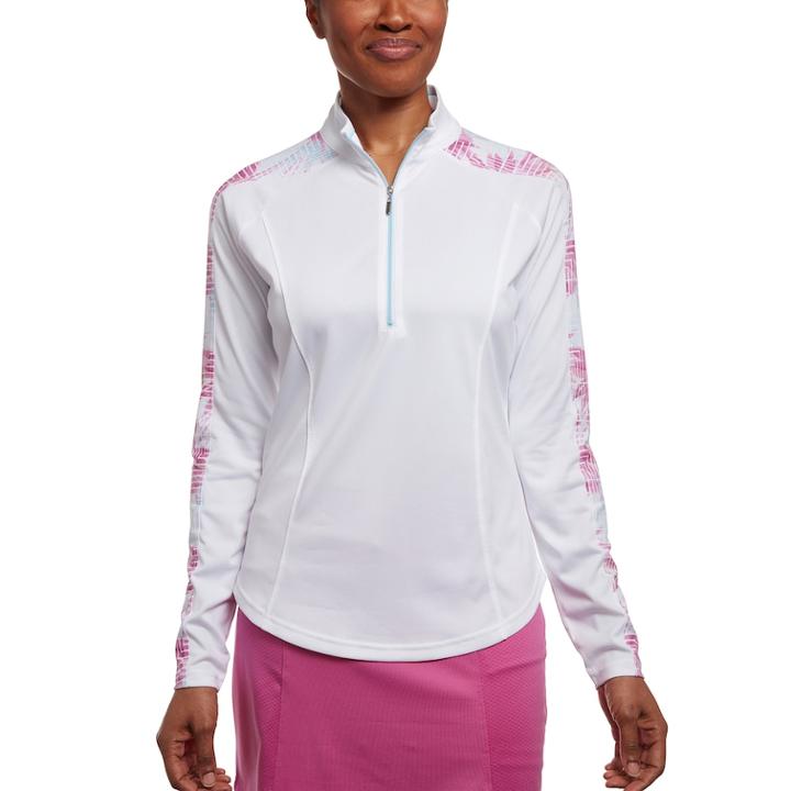 Women's Pebble Beach Printed Jersey 1/4-zip Golf Top, Size: Medium, White