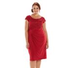 Plus Size Connected Apparel Sequin Lace Faux-wrap Dress, Women's, Size: 14 W, Red