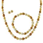 14k Gold Dyed Freshwater Cultured Pearl Necklace, Stretch Bracelet And Stud Earring Set, Women's, Multicolor