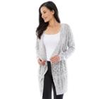 Women's Ab Studio Pointelle Cardigan, Size: Xlrg Av/rg, Light Grey