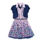 Girls 4-6x Short Sleeve Jacket & Butterfly Button-front Shirtdress With Belt, Girl's, Size: 5, Blue (navy)