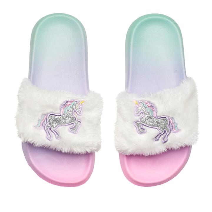Girls 4-16 Unicorn Slide Sandals, Size: 1/2, White Oth