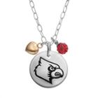 Fiora Crystal Sterling Silver Louisville Cardinals Team Logo & Heart Pendant Necklace, Women's, Size: 16, Red