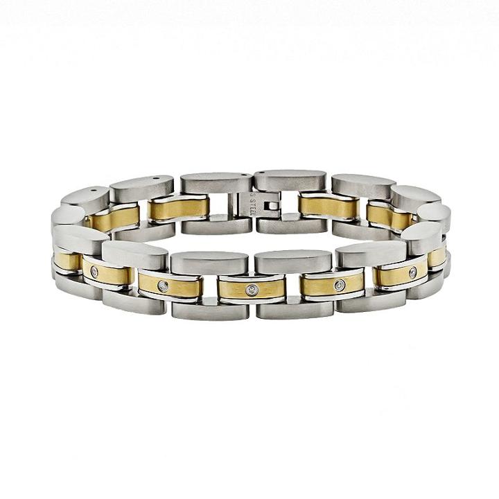 Lynx Stainless Steel Two Tone 1/10-ct. T.w. Diamond Bracelet - Men, Size: 8, White