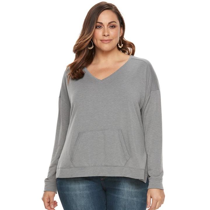 Plus Size Sonoma Goods For Life&trade; V-neck Sweatshirt, Women's, Size: 1xl, Med Grey
