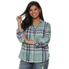 Juniors' Plus Size Mudd&reg; Plaid Lace-up Flannel Shirt, Teens, Size: 1xl, Med Blue
