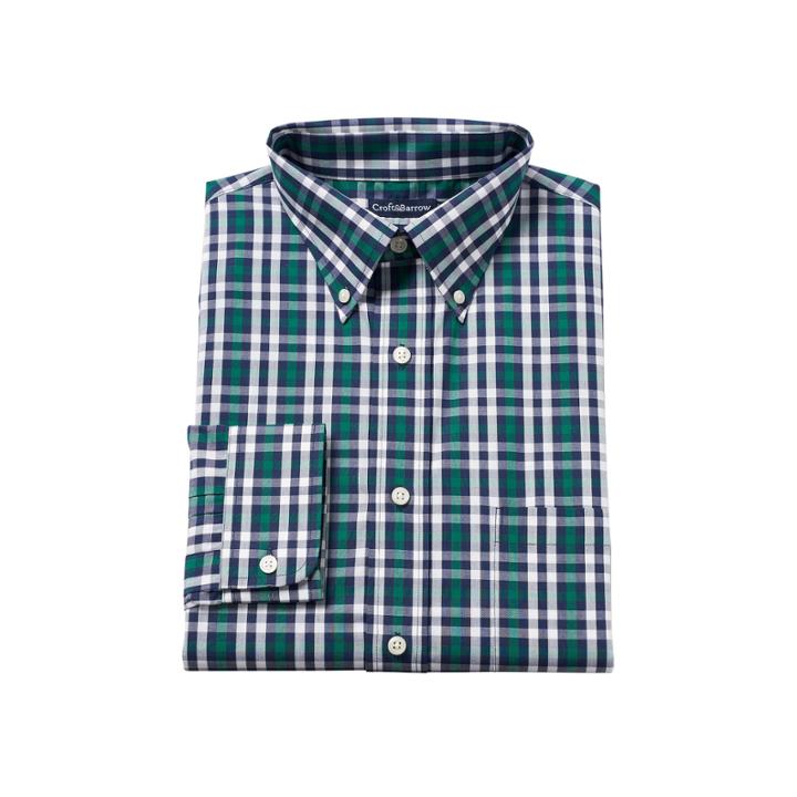 Big & Tall Croft & Barrow&reg; Solid Easy-care Button-down Collar Dress Shirt, Men's, Size: 20 36/7b, Green