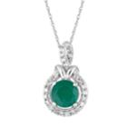 10k White Gold Emerald & 1/6 Carat T.w. Diamond Halo Pendant Necklace, Women's, Size: 18, Green