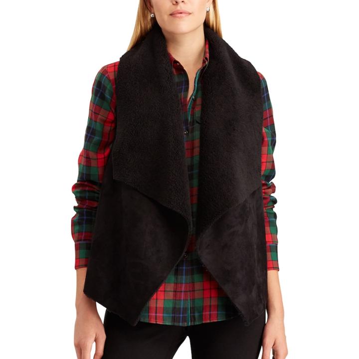 Women's Chaps Faux Shearling Open-front Vest, Size: Xl, Black