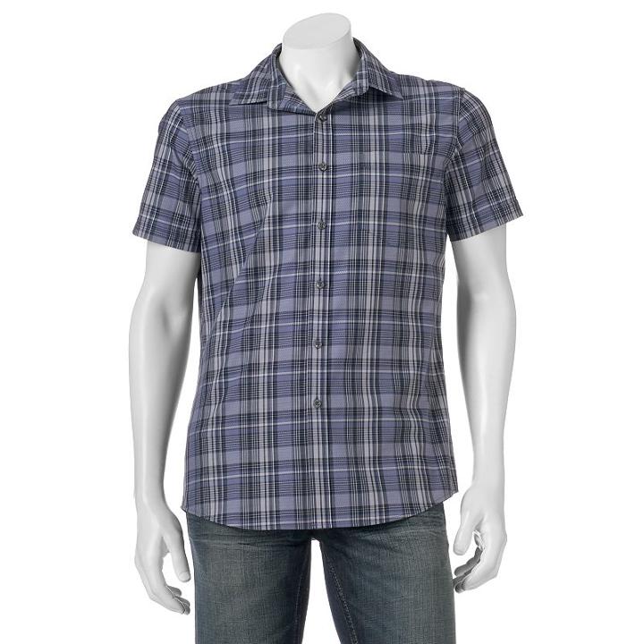 Men's Apt. 9&reg; Slim-fit Patterned Stretch Button-down Shirt, Size: Small Slim, Med Grey