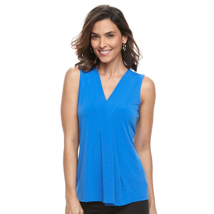 Petite Dana Buchman Pleated V-neck Tank, Women's, Size: Xl Petite, Med Blue