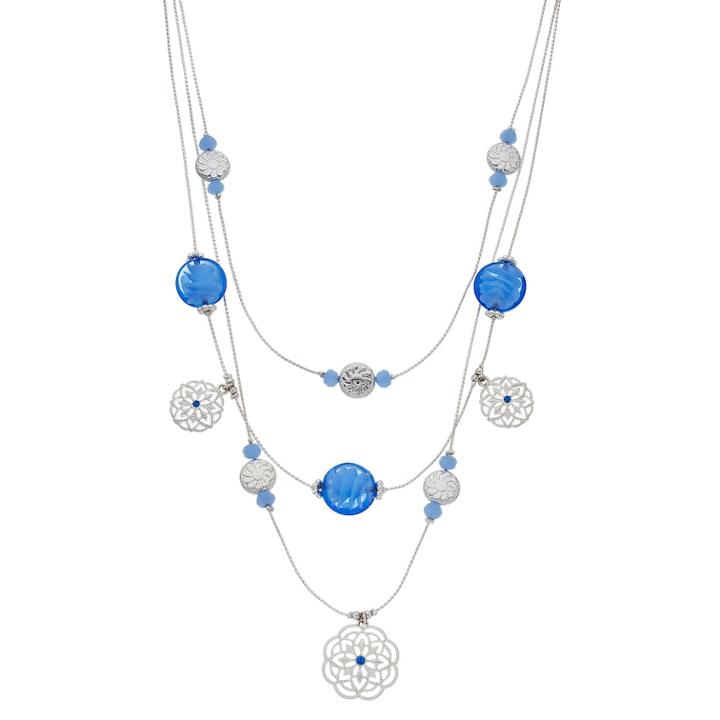 Flower & Beaded Multistrand Illusion Necklace, Women's, Blue