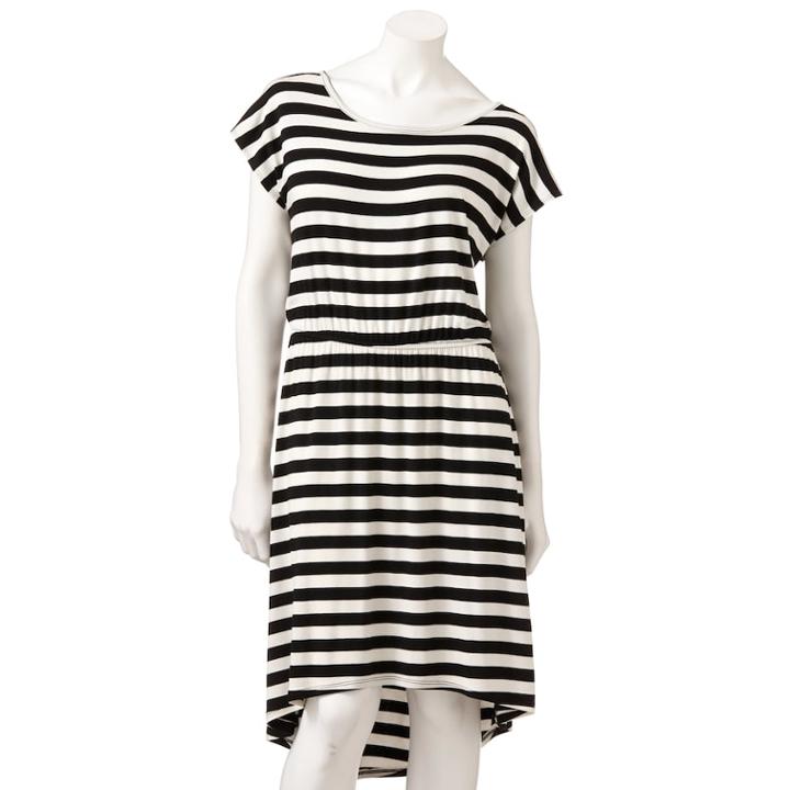 Ab Studio Striped Hi-low Dress, Women's, Size: Small, Black