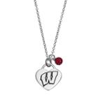 Fiora Sterling Silver Wisconsin Badgers Heart Pendant Necklace, Women's, Size: 18, Red