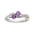 Two Tone Sterling Silver Amethyst & Lab-created White Sapphire 2-stone Ring, Women's, Size: 6, Purple