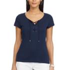 Women's Chaps Lace-up Tee, Size: Xxl, Blue (navy)