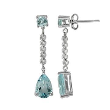 Sterling Silver Blue Topaz Bead Linear Drop Earrings, Women's
