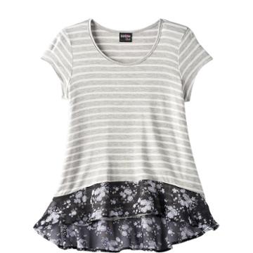 Girls 7-16 & Plus Size Ransom Girl Knit & Woven Striped Tee, Size: M Plus, Light Grey