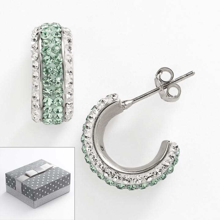 Silver-plated Crystal Semi-hoop Earrings, Women's, Green